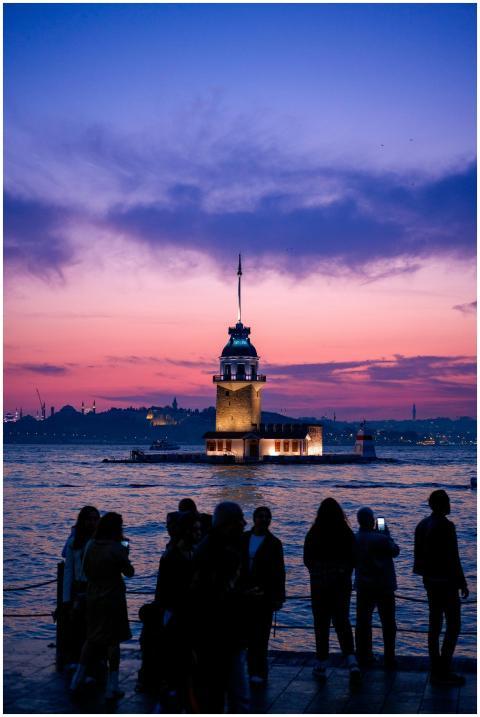 The iconic Maiden's Tower at sunset with silhouett