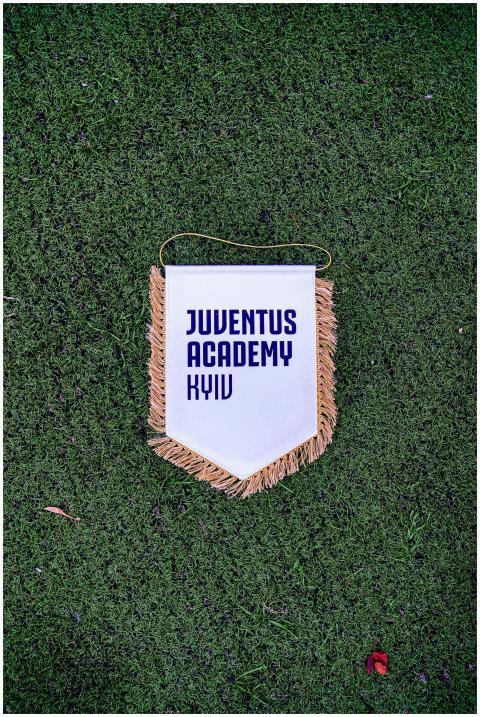 White Juventus Academy Kyiv flag with fringe on gr
