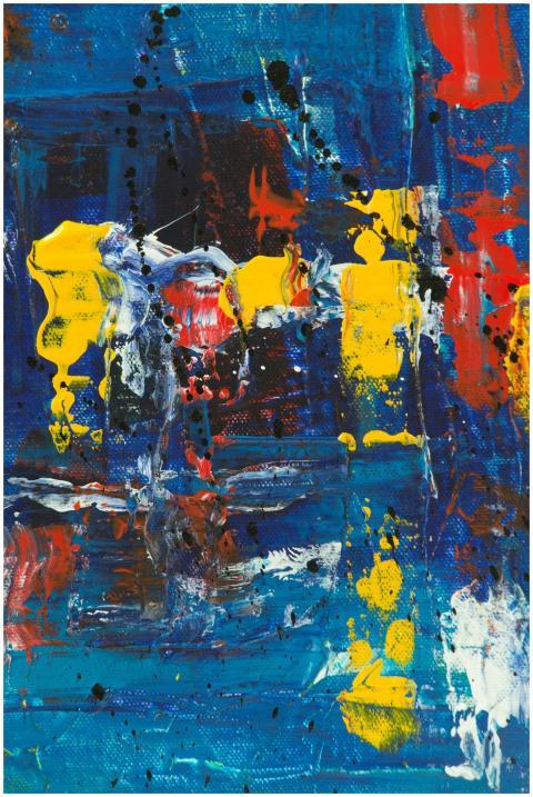 Dynamic abstract acrylic painting with vivid blues