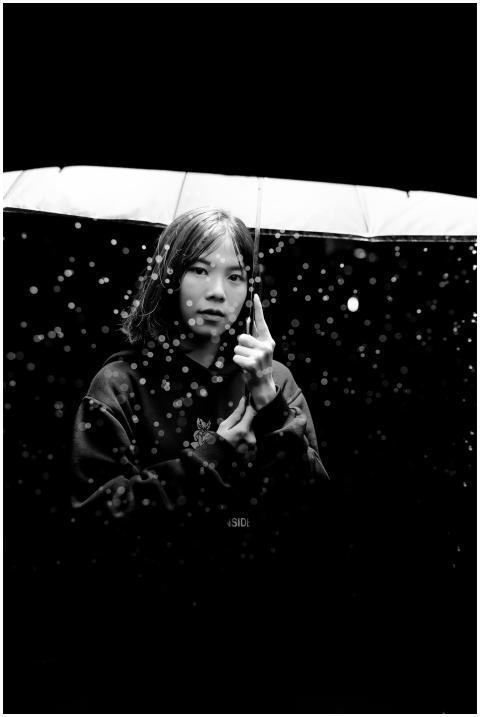 Striking black and white portrait of a young woman