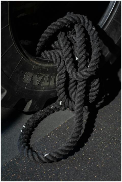 Detailed view of gym equipment including a heavy r