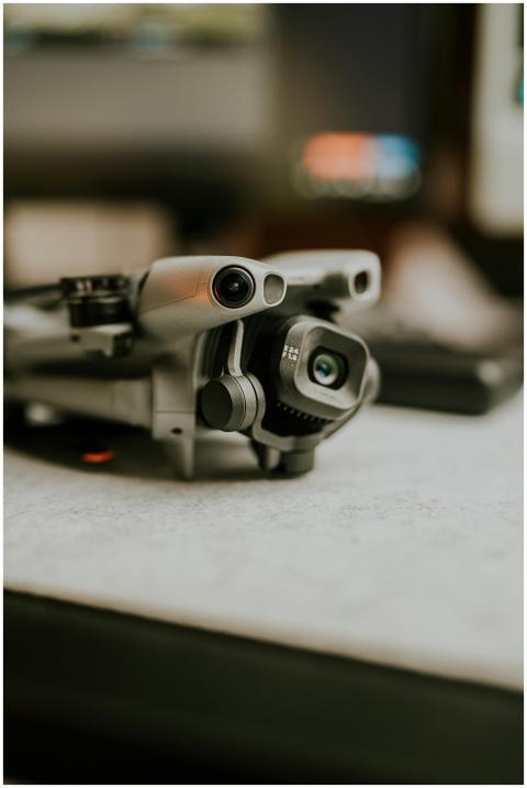 A detailed close-up of a modern drone with high-te