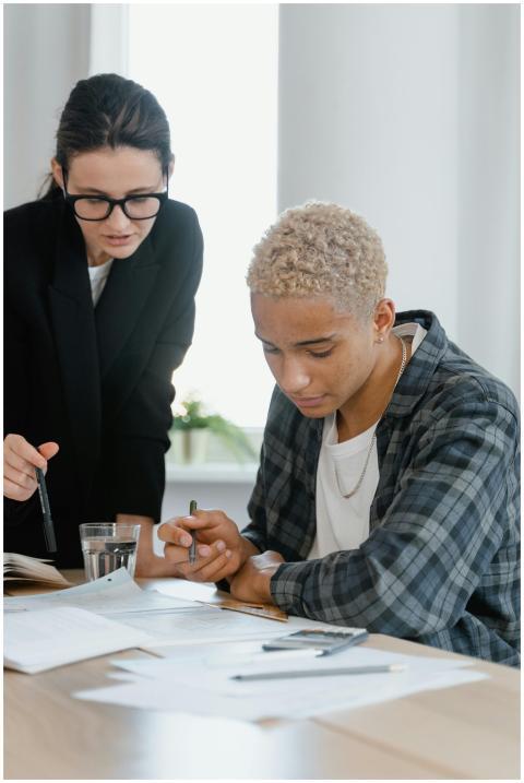 Two colleagues engaging in a collaborative work se