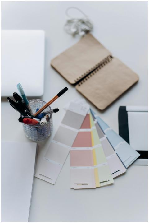 Organized workspace featuring color swatches, note