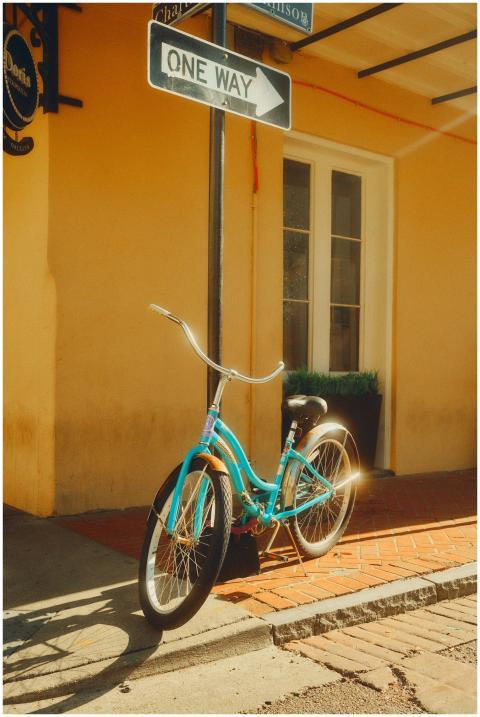 Vintage bicycle against a sunny New Orleans street