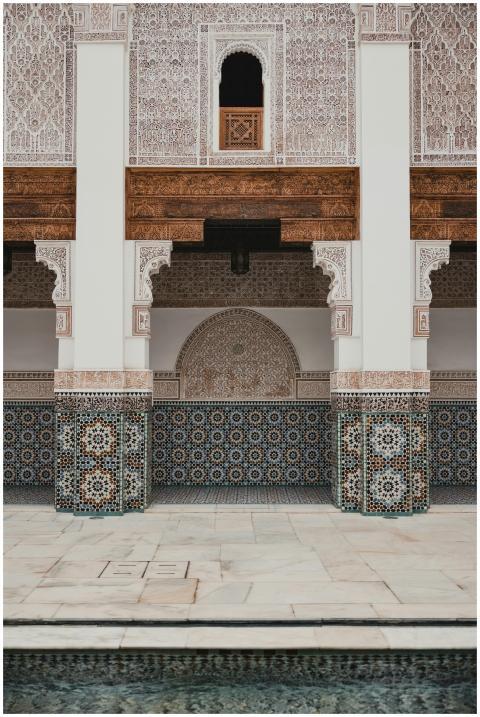 Captivating view of Ben Youssef Madrasa's intricat