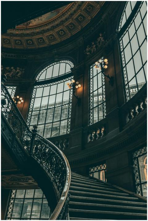 An intricate staircase ascending in the National A