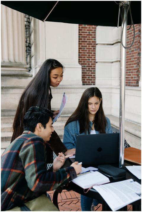 A group of university students collaborating on a