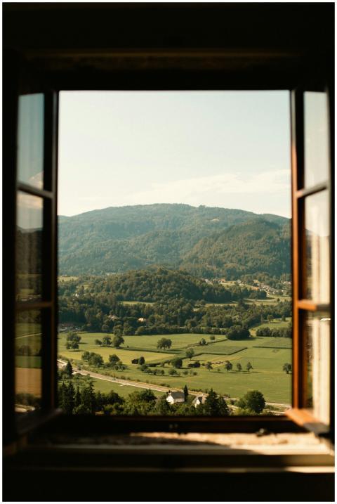 Scenic view of Slovenian countryside framed by an