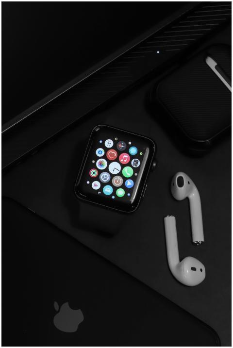 Stylish arrangement of modern tech gadgets on a da