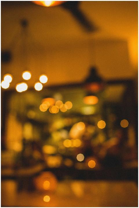 Defocused view of warm ambient lighting in a cozy