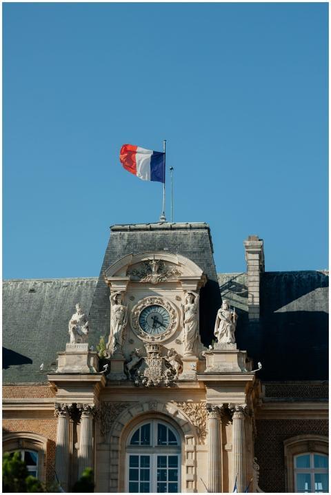 Close-up of a historic French building facade with