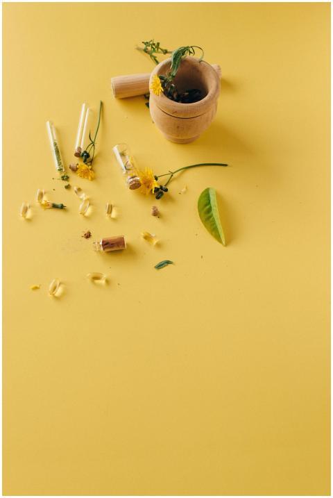 Natural herbal supplements and remedies displayed