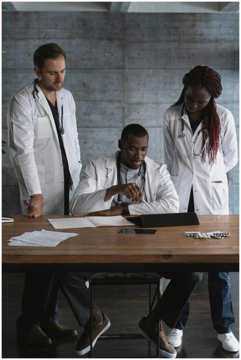 A team of diverse doctors collaborating on medical