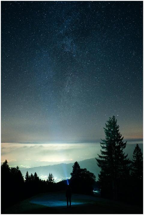 Silhouetted person gazing at a stunning star-fille