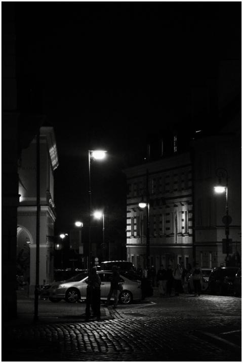 Captivating black and white night scene of a Warsa