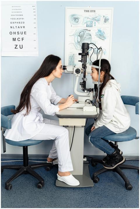 An optometrist performing an eye examination on a