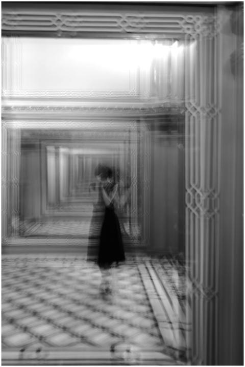 Artistic black and white photo of a corridor with