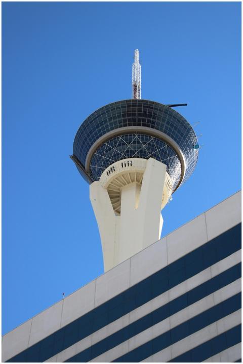 Close-up view of the Stratosphere Tower against a