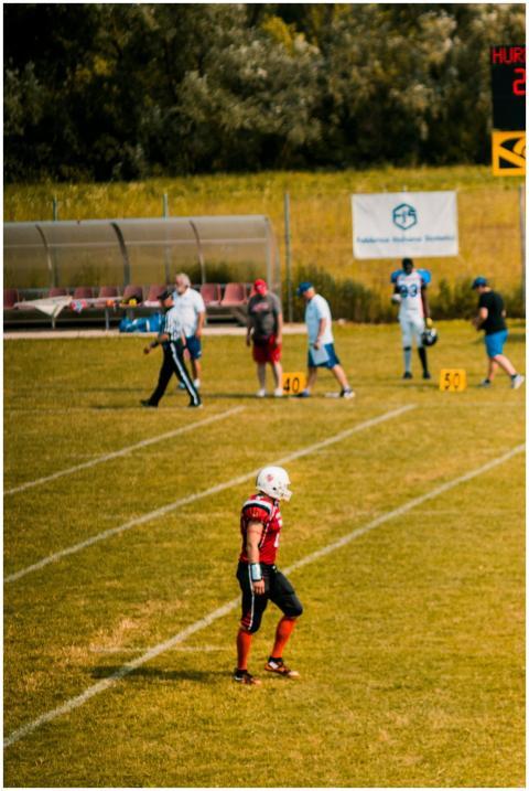 Action shot of an American football player during