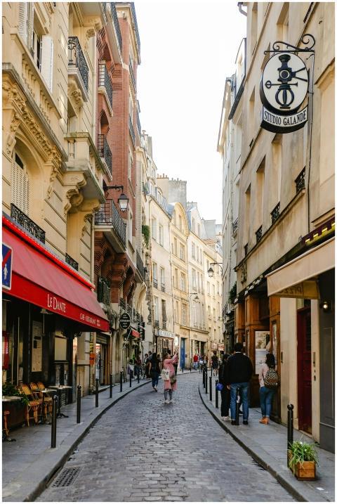 Quaint Paris street lined with historic buildings