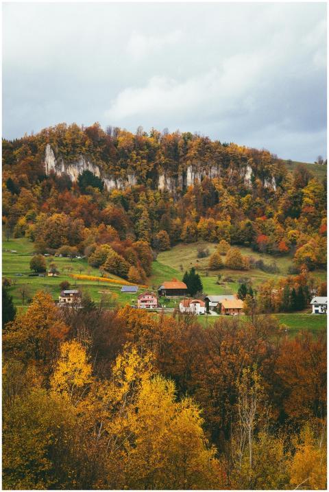 Idyllic European village nestled among vibrant aut