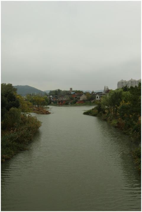 Scenic River Distant Buildings