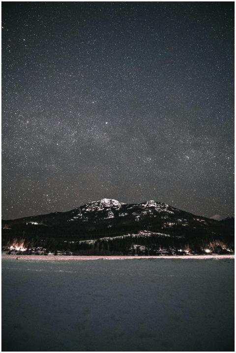 A stunning view of a star-filled sky over a snow-c