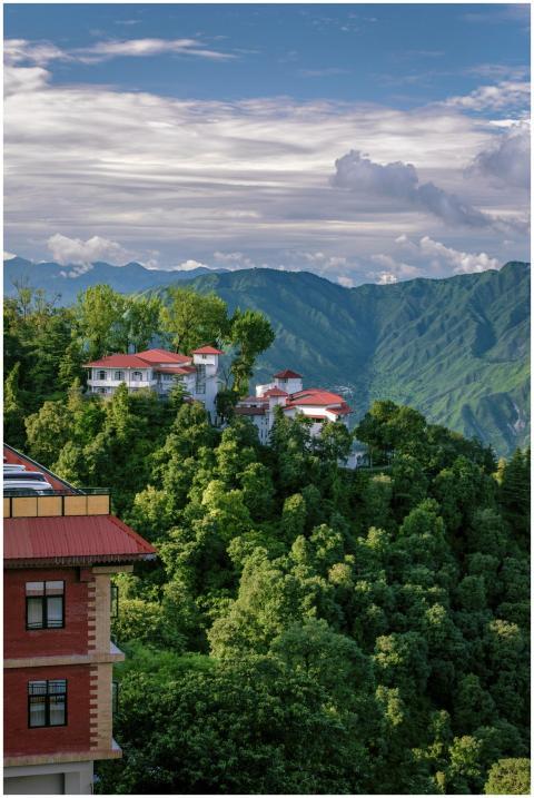 Breathtaking view of hilltop villas surrounded by