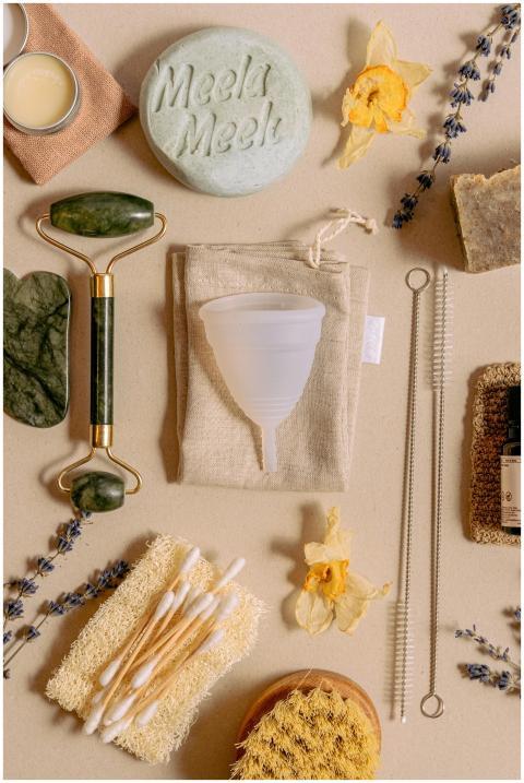 A collection of sustainable self-care items arrang