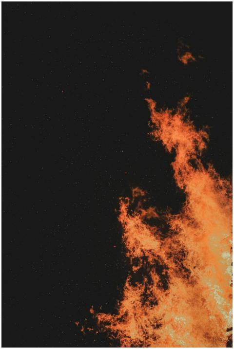 Bright flames contrast against a serene starry nig