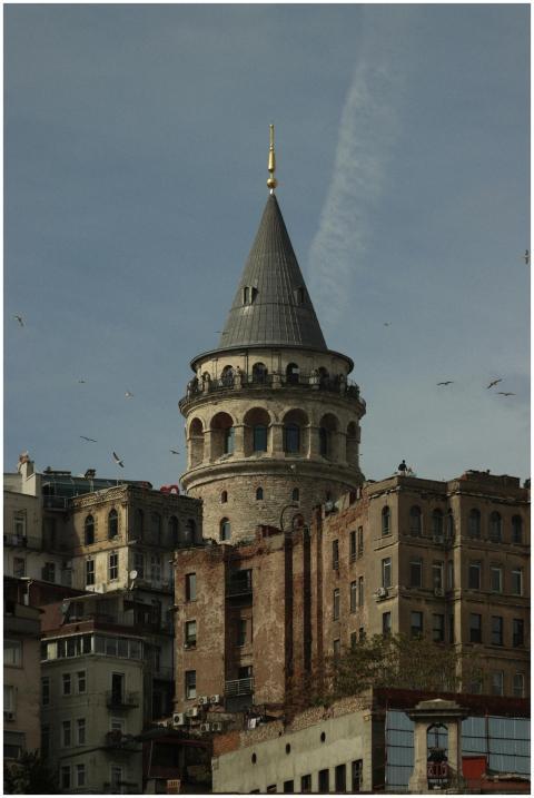 Historical Galata Tower in Istanbul surrounded by