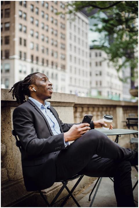 Side view of happy young African American male man