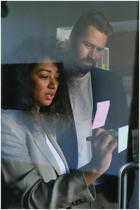 Team discussing strategy in a contemporary office,