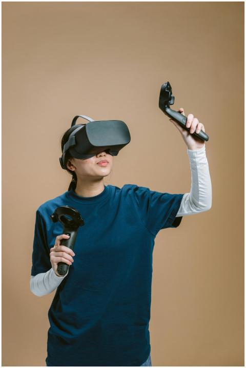 Individual immersed in a VR game with headset and