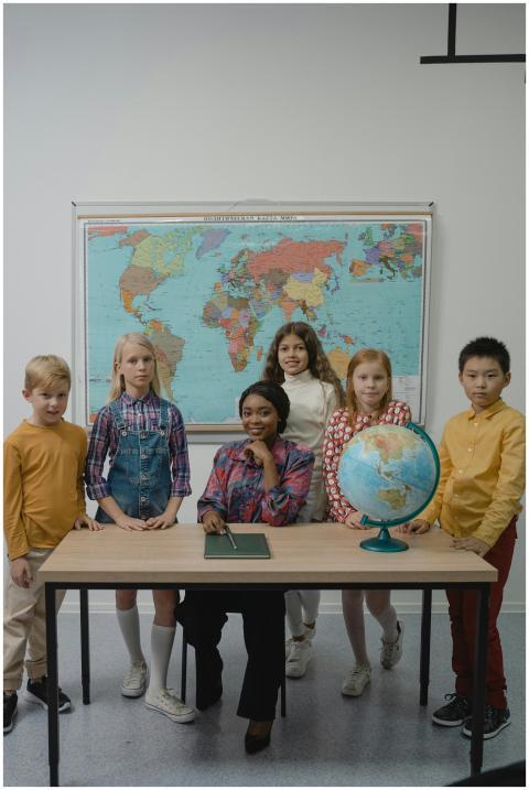 Children learning geography in an elementary class