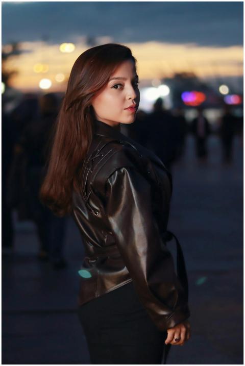 Portrait Woman Leather Jacket