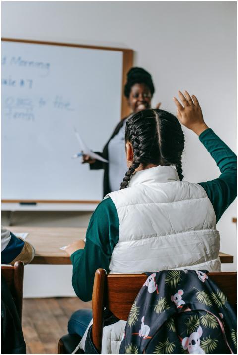 Smiling African American female teacher standing n