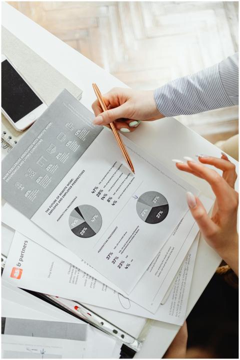 Close-up of businesswoman analyzing financial repo