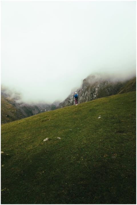 Solitary Hiker Misty Mountain