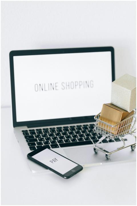 Minimalist setup showcasing online shopping with a
