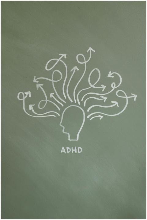 Creative ADHD illustration on chalkboard depicting