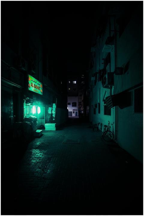 Dark and atmospheric alleyway in Dubai, capturing