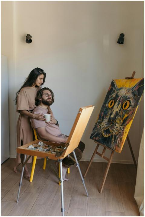 A couple enjoys artistic expression with a vivid c