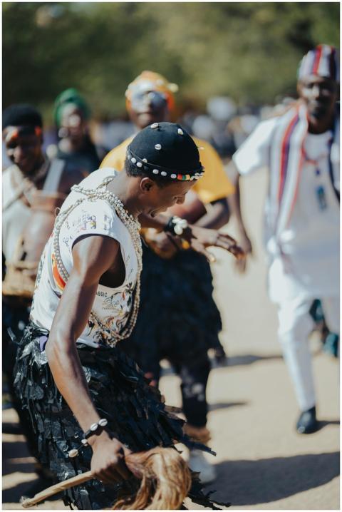 Vibrant outdoor African cultural dance performance