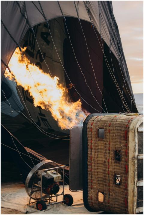 Close-up of a hot air balloon being inflated with