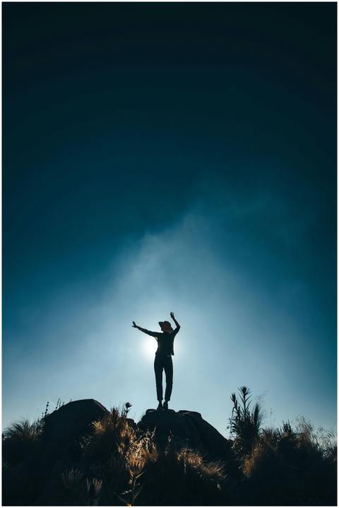 Captivating silhouette of a woman posing atop a ro