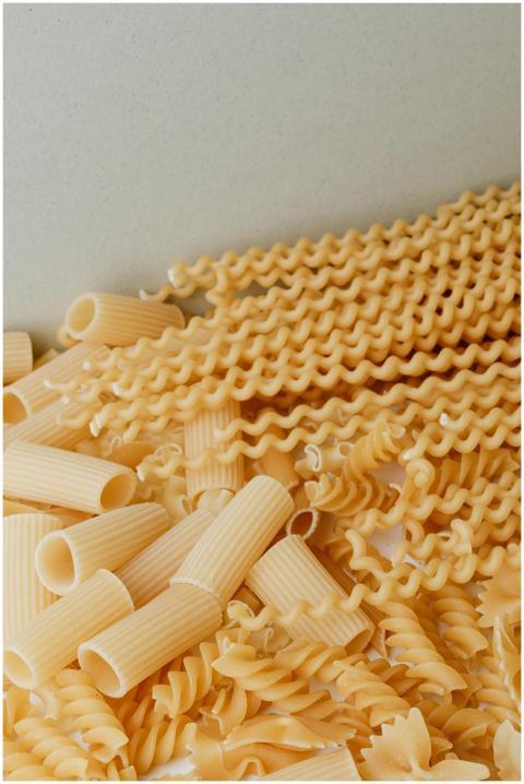 Close-up image of assorted uncooked pasta varietie