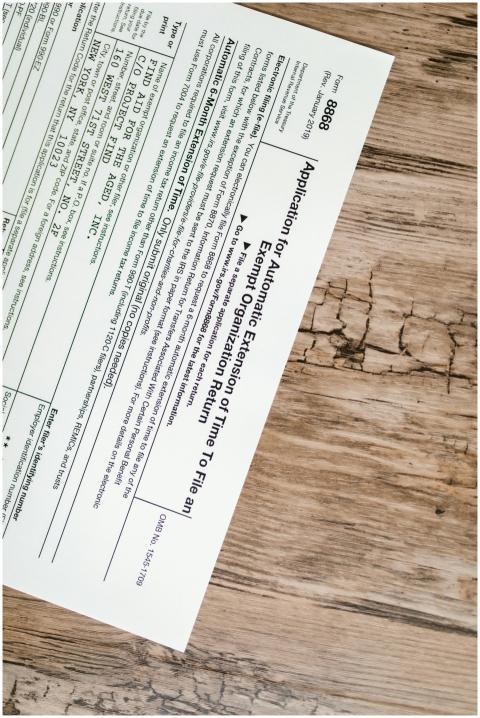 A tax form 8868 for filing extensions placed on a