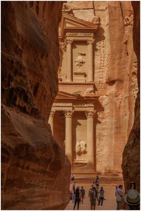 View of the famous Petra Treasury from the narrow